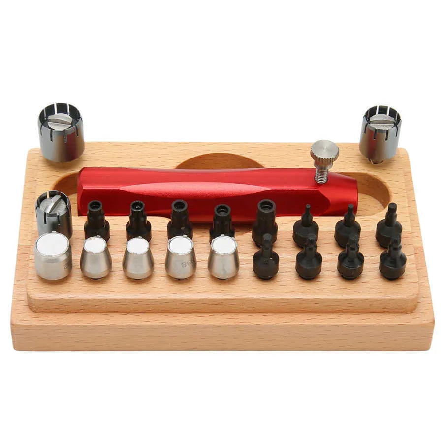 20-piece steel watch repair open tube tool set in storage case
