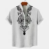 Men's striped casual button shirt in a loose fit, shown in one of nine colour options.