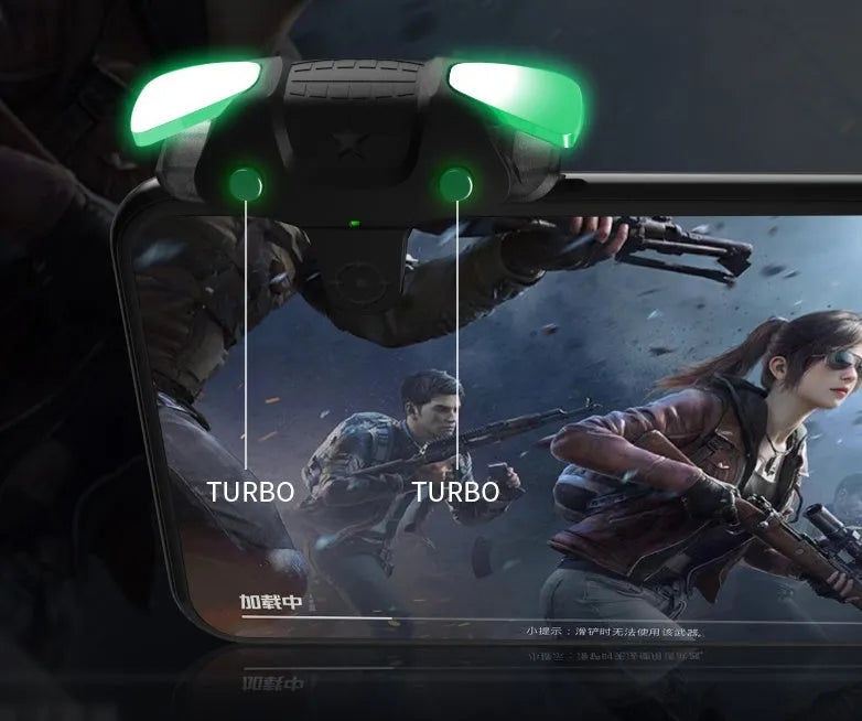 Black F5 mobile phone game controller with joystick for Android and iOS gaming
