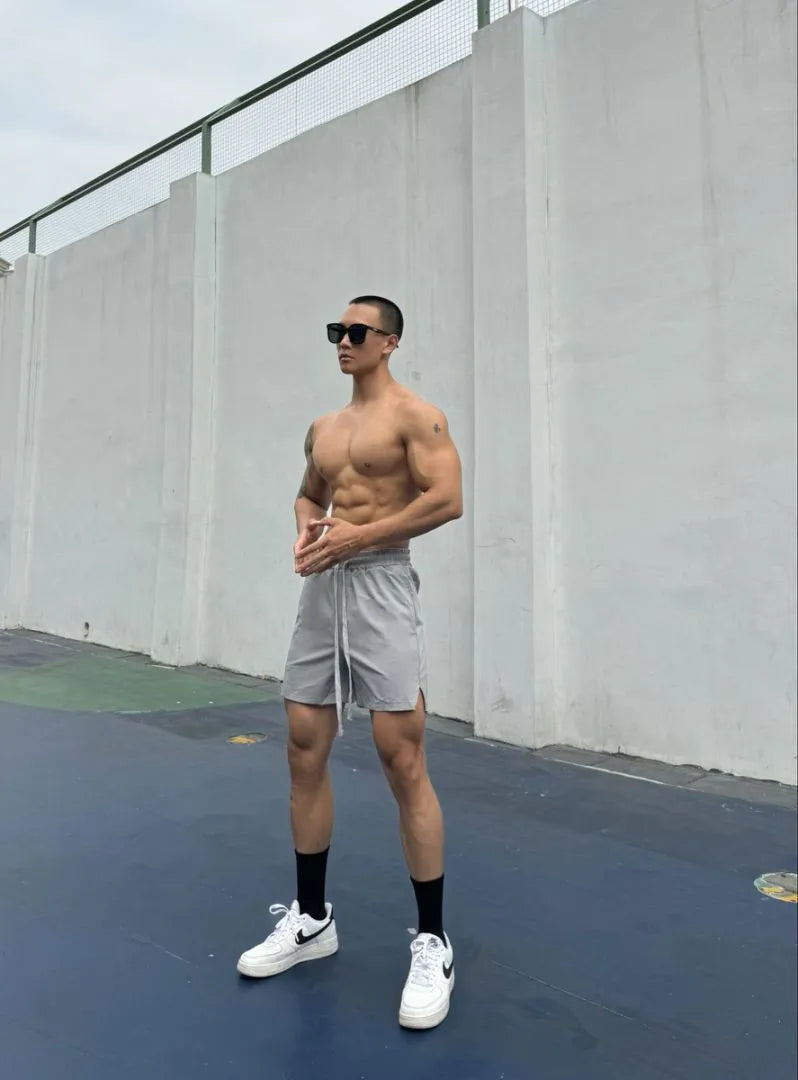 Men's ice silk quick-drying double-layer casual shorts in nylon fabric