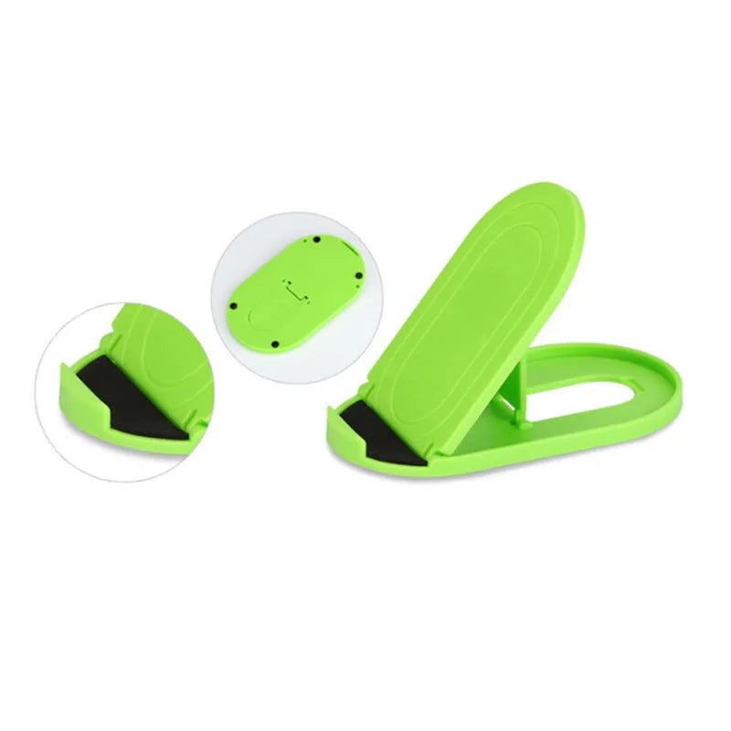 Plastic lazy bracket mobile phone stand in six colour options: black, blue, grey, pink, white, and yellow.
