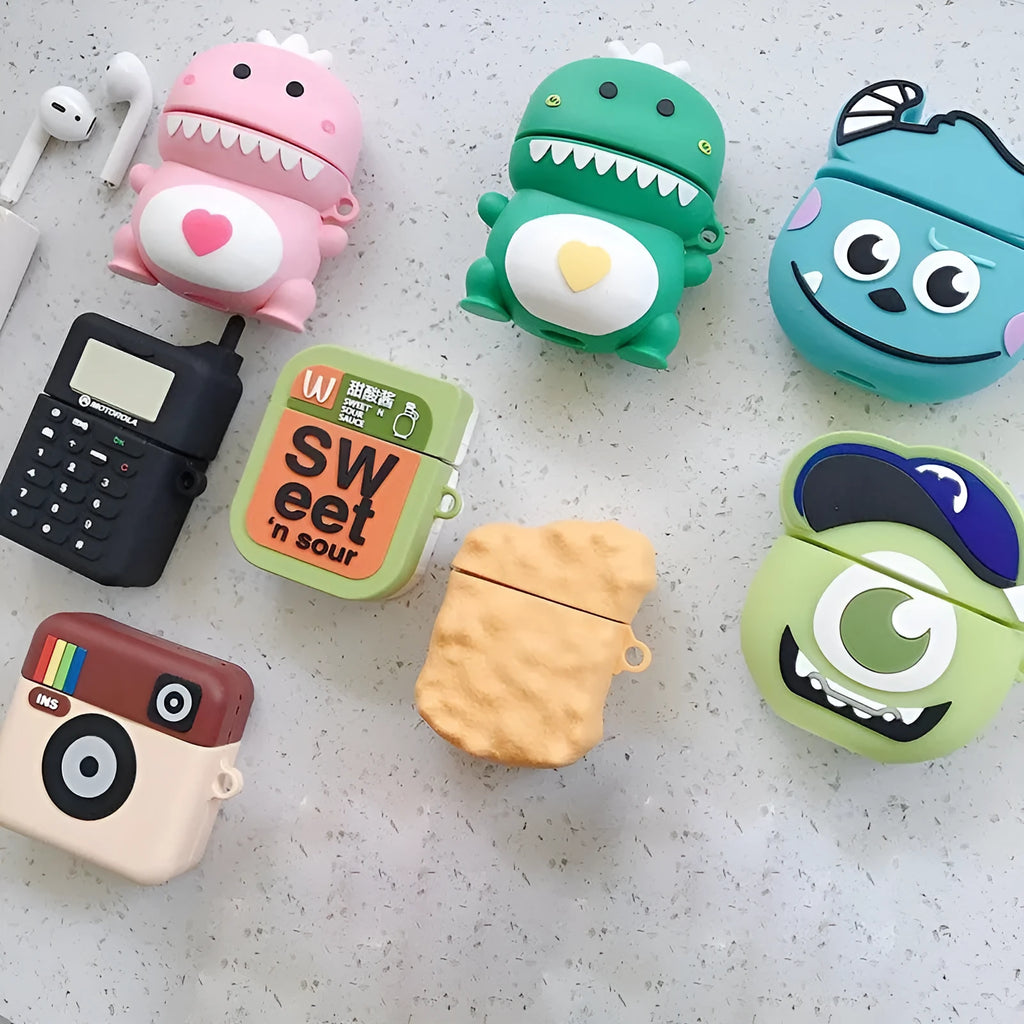 Silicone AirPods case cover with cartoon animal design in various colours