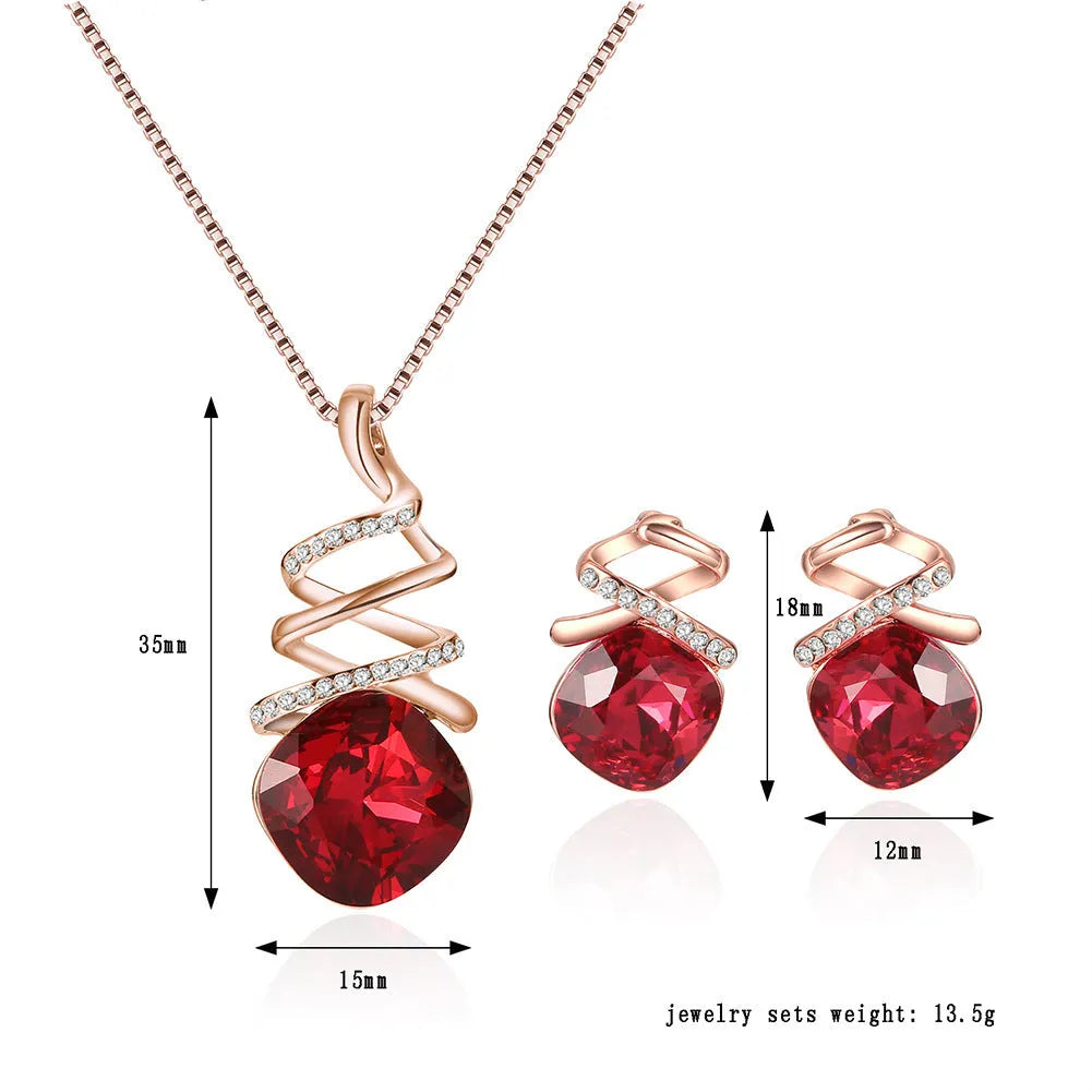 Women's alloy jewelry set with water wave chain necklace and matching earrings in diamond style finish