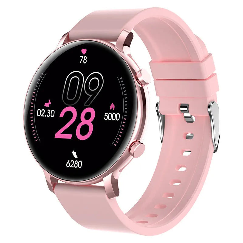 Stainless steel Bluetooth smartwatch showing call function and health metrics on its screen.