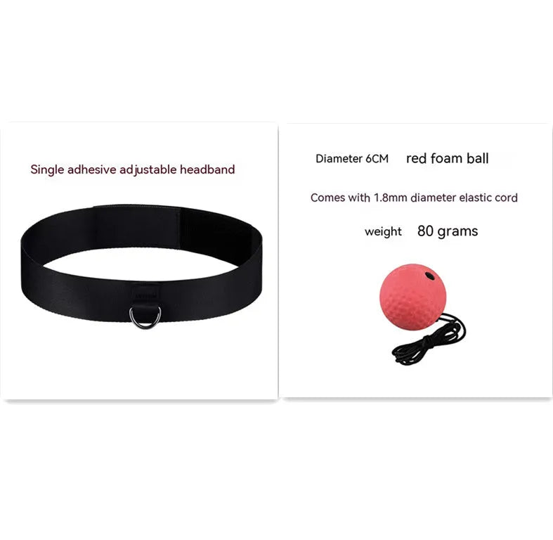Head-mounted boxing reaction training ball set with adjustable headbands and multiple coloured balls