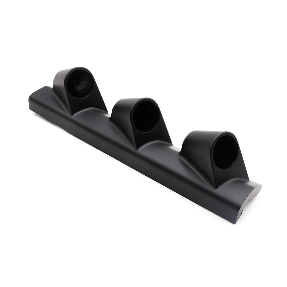 Black ABS plastic three-hole instrument stand for 52mm gauges in right-hand drive cars.