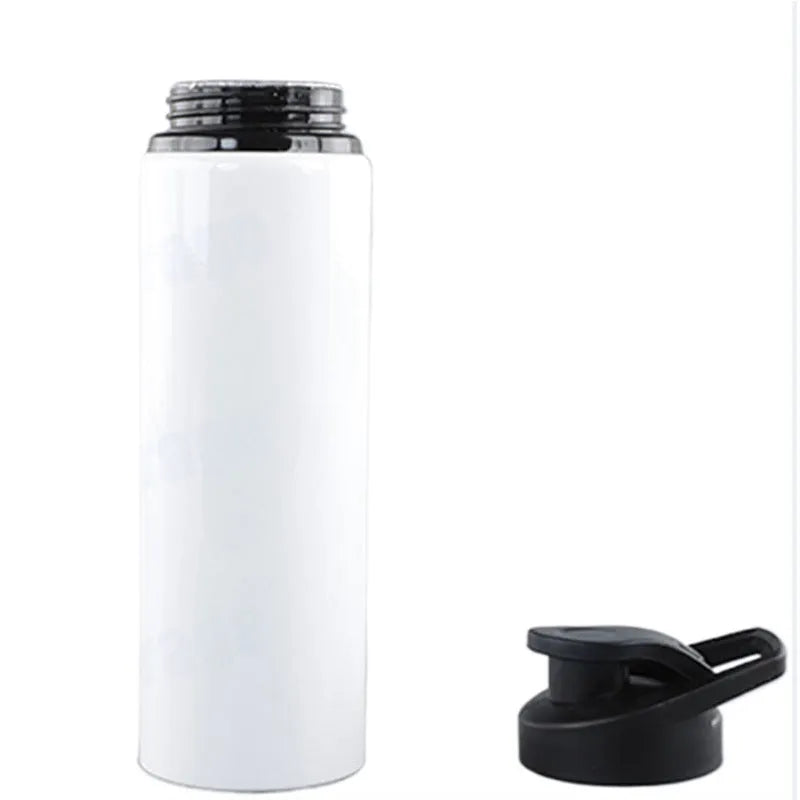 White aluminium sports water bottle for cycling and outdoor activities.