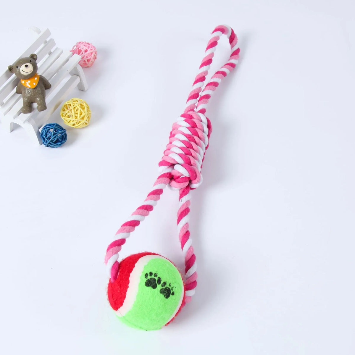 38cm red and white cotton string dog toy for medium to large breed dogs showing vent relieving design