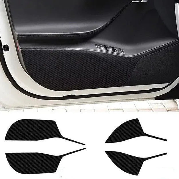 Carbon fibre pattern protective film for Tesla Model S car door interiors.