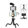 Black octopus-style flexible tripod with LED fill light and microphone for iPhone live streaming