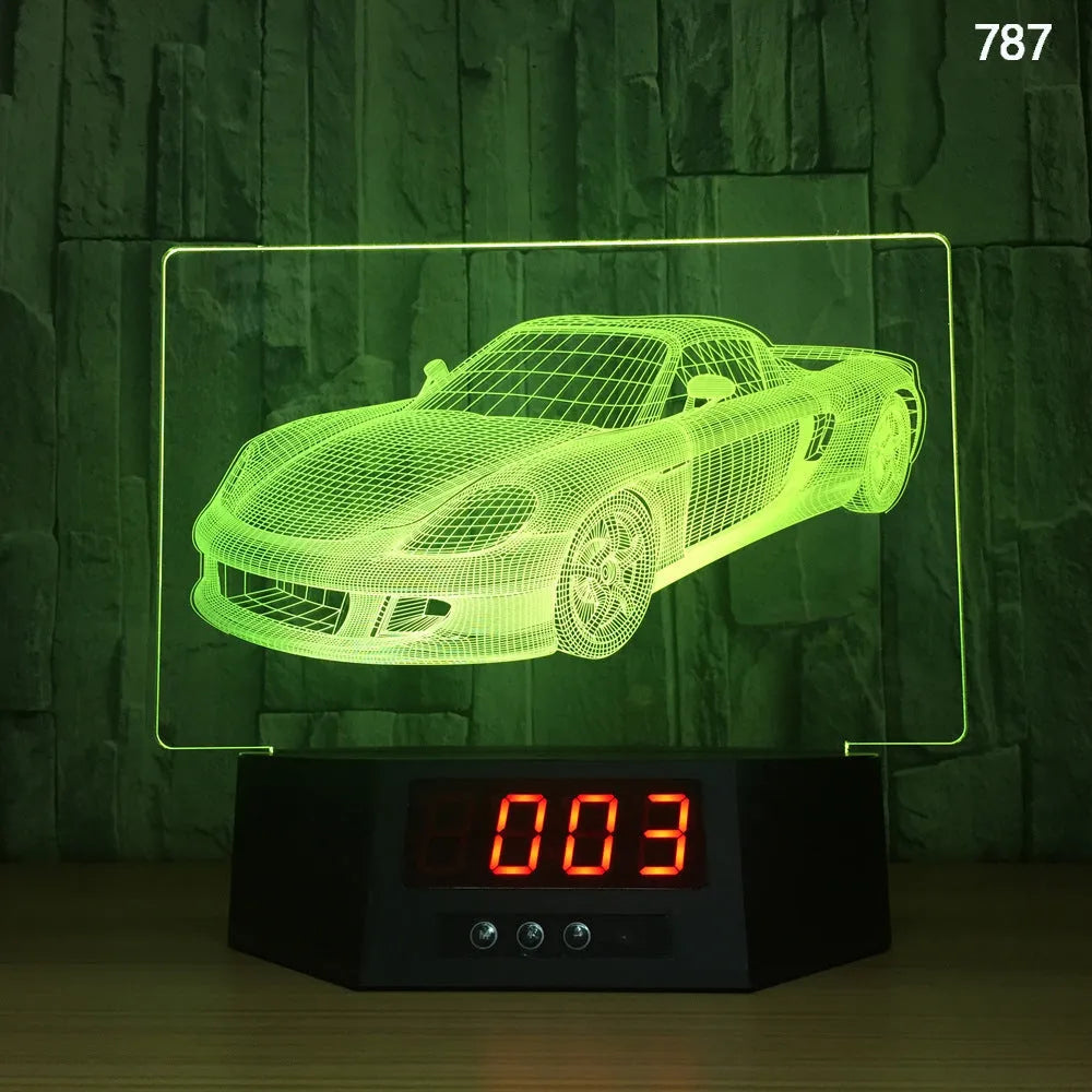 Glowing blue dolphin 3D LED table lamp with remote control on a wooden surface.