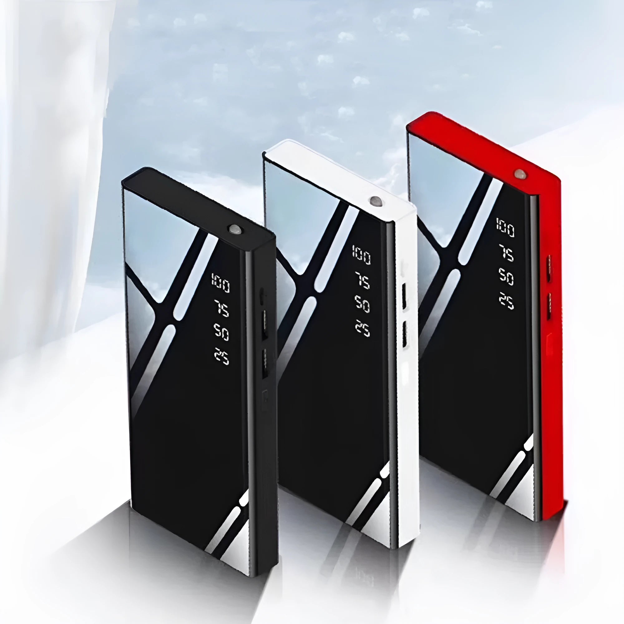 20000mAh power bank with LCD display showing battery percentage and dual USB ports