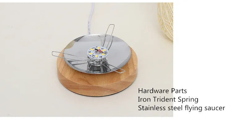 Brown hemp twine Sepak Takraw desk lamp with wooden base and USB cable