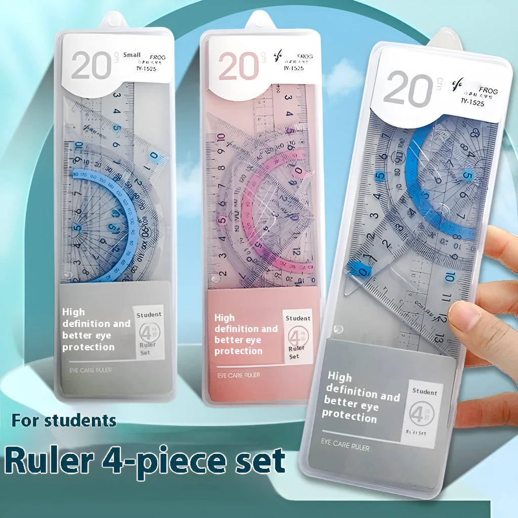 Youpai transparent acrylic ruler set with square, protractor, and straight edge rulers