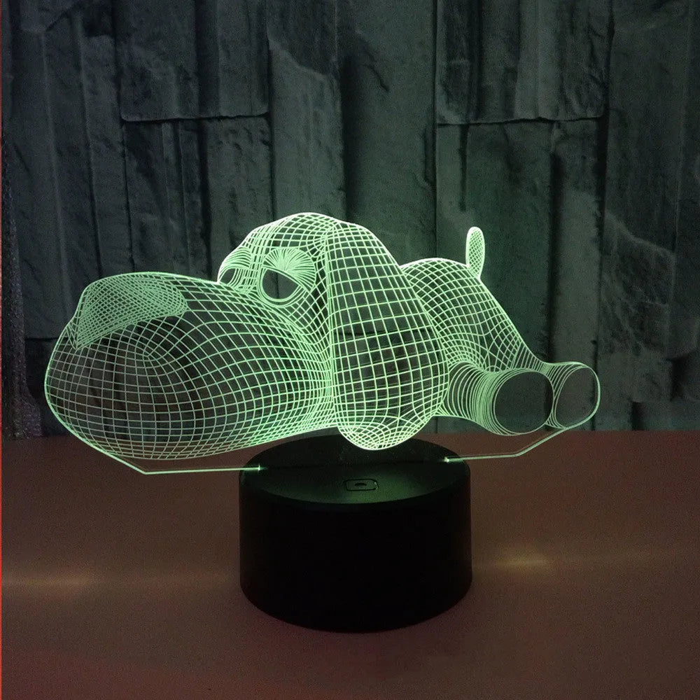 Doggo desktop lamp showing 3D illusion dog design with multicolour LED lighting