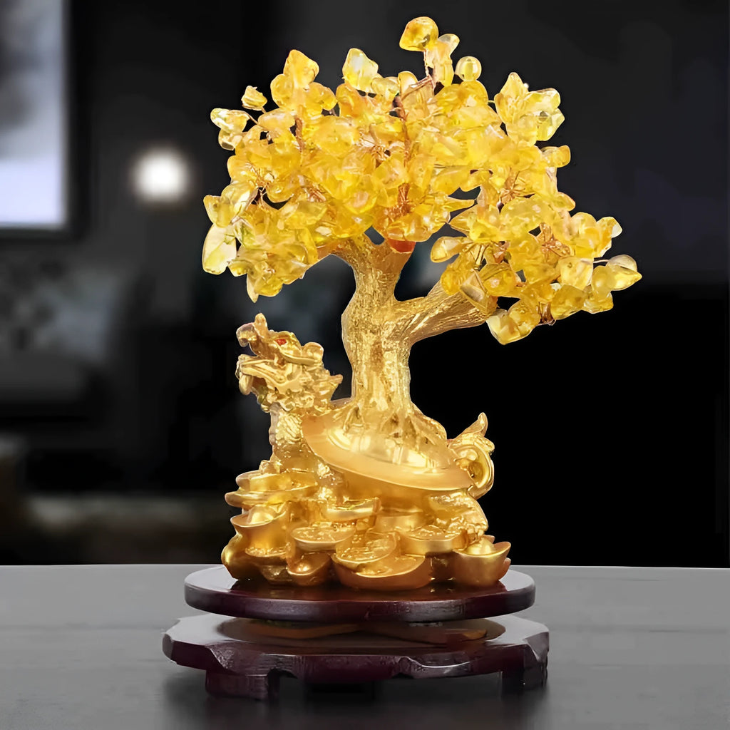 Citrine coloured resin small water turtle money tree feng shui ornament.