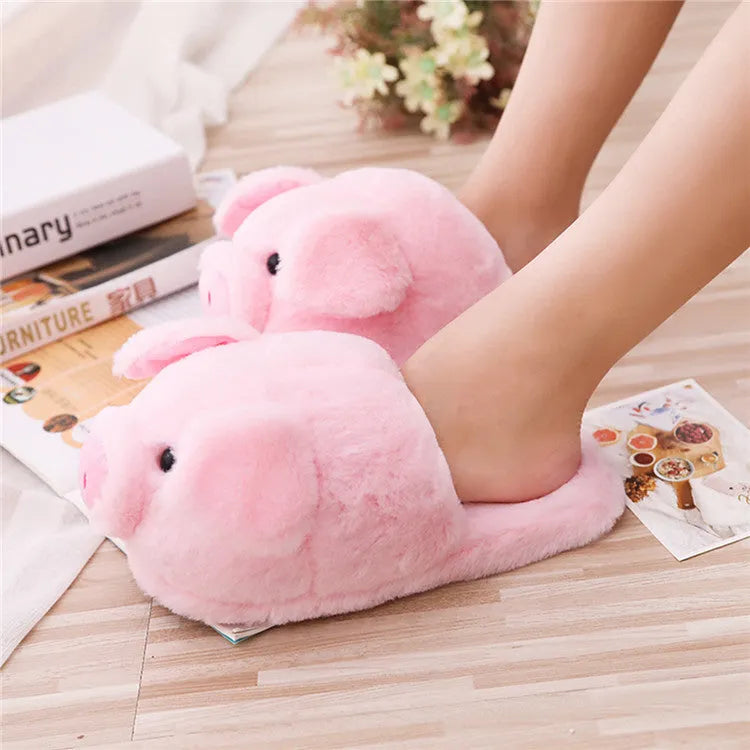 Pink pig floor slippers made of short plush with PP cotton filling in sizes 36-39