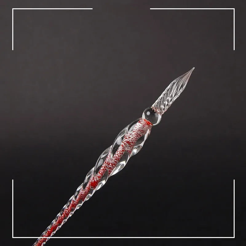 Glass crystal pen with coloured glaze finish and transparent signature section