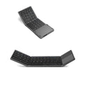 Portable tri-fold Bluetooth keyboard in black or silver with compact folded design