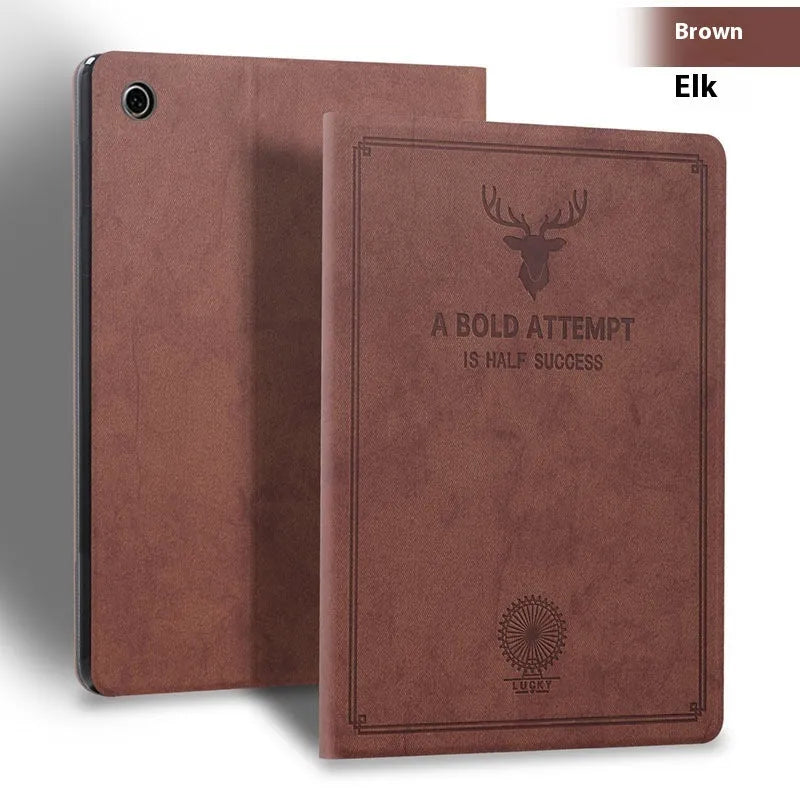 Deer soft shell TPU leather clamshell protective case for iPad in elk-themed colours.