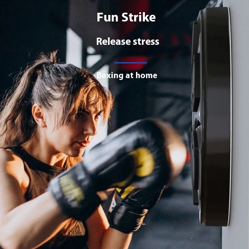 Black intelligent music boxing machine wall target with gloves for home reaction training