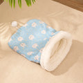 Cat sleeping bag nest measuring 50x40cm with flannel fabric in blue rabbit design