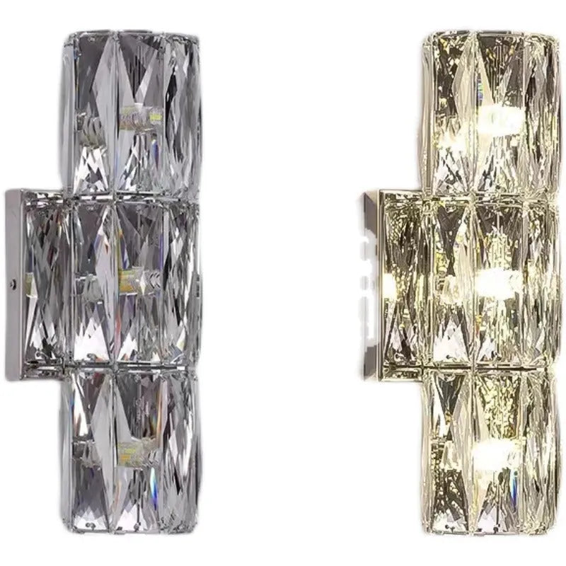 Modern crystal wall lamp with stainless steel body in chrome finish, 400mm length