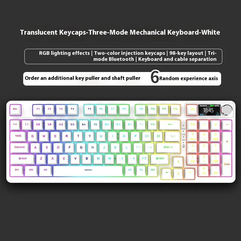 98-key wireless mechanical keyboard kit with metal control knob and optional display screen