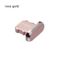 Aluminium alloy iPhone charging port dust plug in gold, silver, blue, red, grey, black, and rose gold colours.