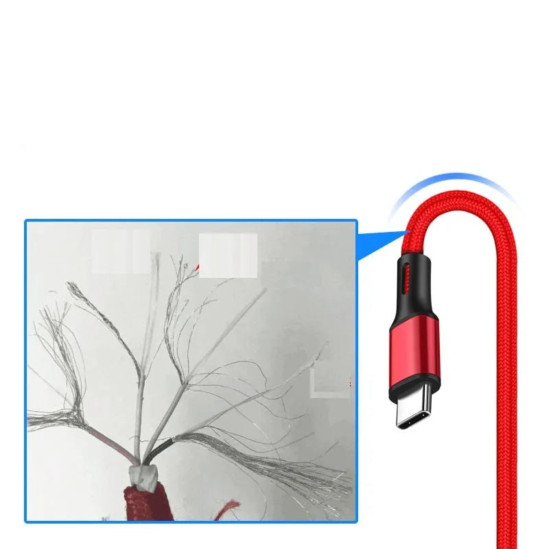 2-metre braided USB to TYPE C charging cable in five colour options for mobile phones