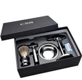 CSB men's shaving set with double edge razor, badger hair brush, chrome stand, and zinc alloy soap bowl
