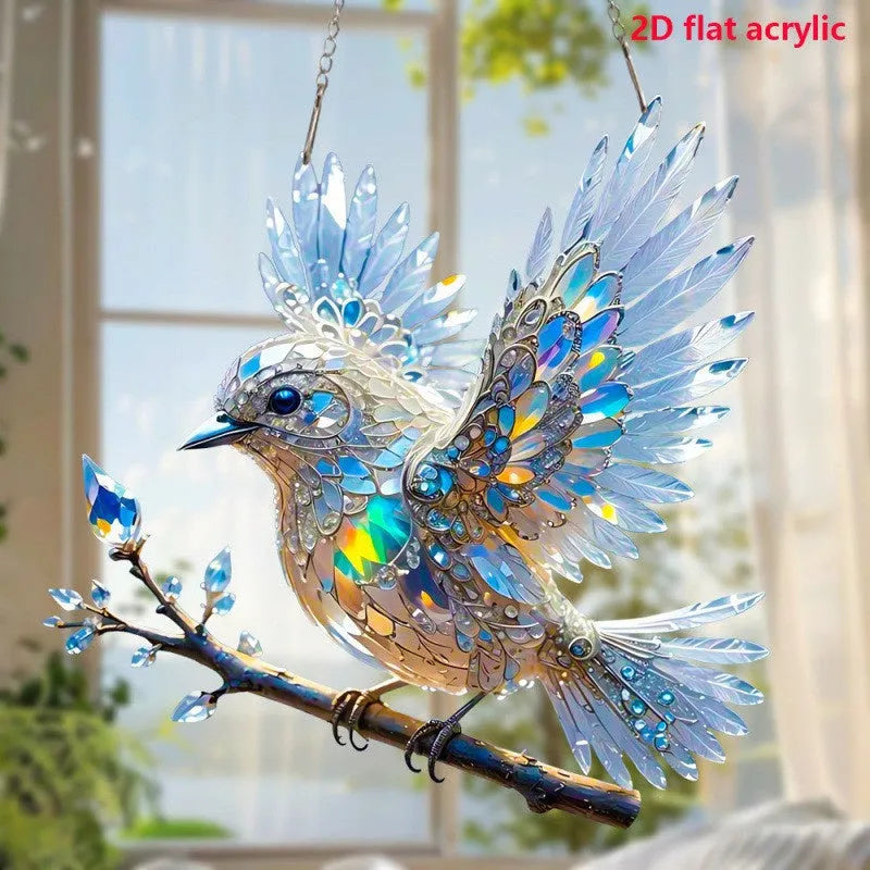 Cartoon style acrylic bird pendant ornament with UV printing for holiday decoration in 15cm and 20cm sizes