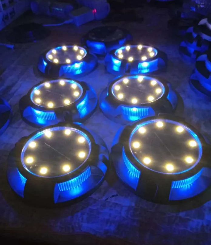 Black LED solar underground lawn light, 11 x 4 x 13cm, ABS and PP body, cold white and seven-colour light