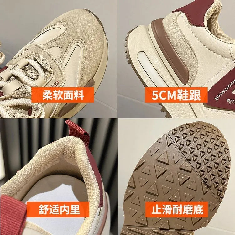 Women's black retro platform sports shoes with a round toe and lace-up front.