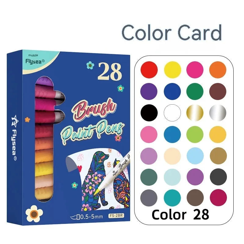 Set of soft tip gouache pens in a case, showing multiple vibrant acrylic marker colours.