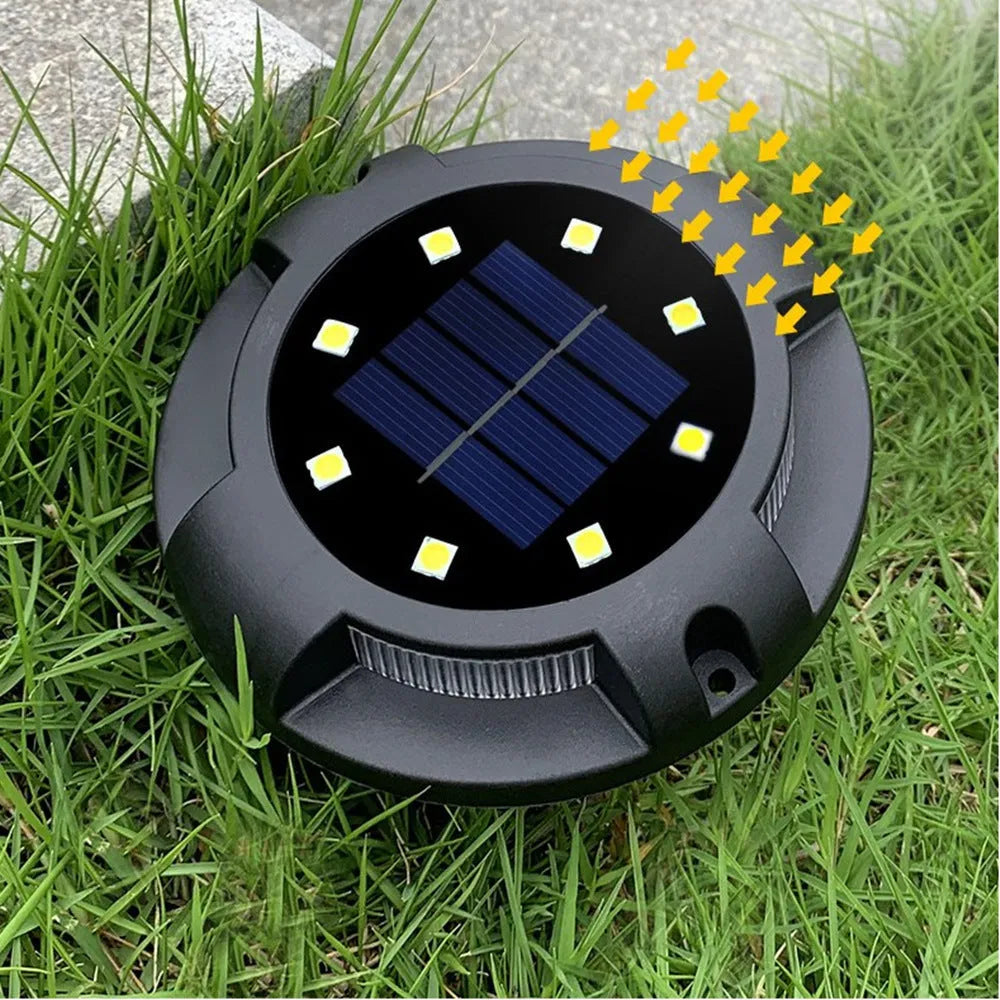 Black LED solar underground lawn light, 11 x 4 x 13cm, ABS and PP body, cold white and seven-colour light