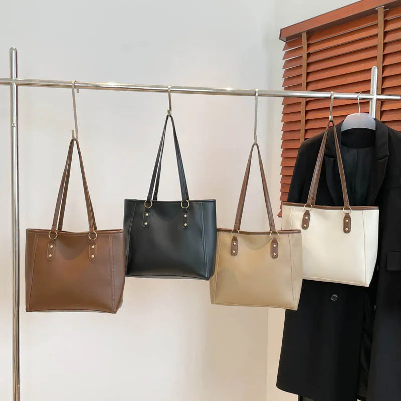 Korean style horizontal square shoulder underarm bag in PU with sandwich pocket, shown in beige colour.