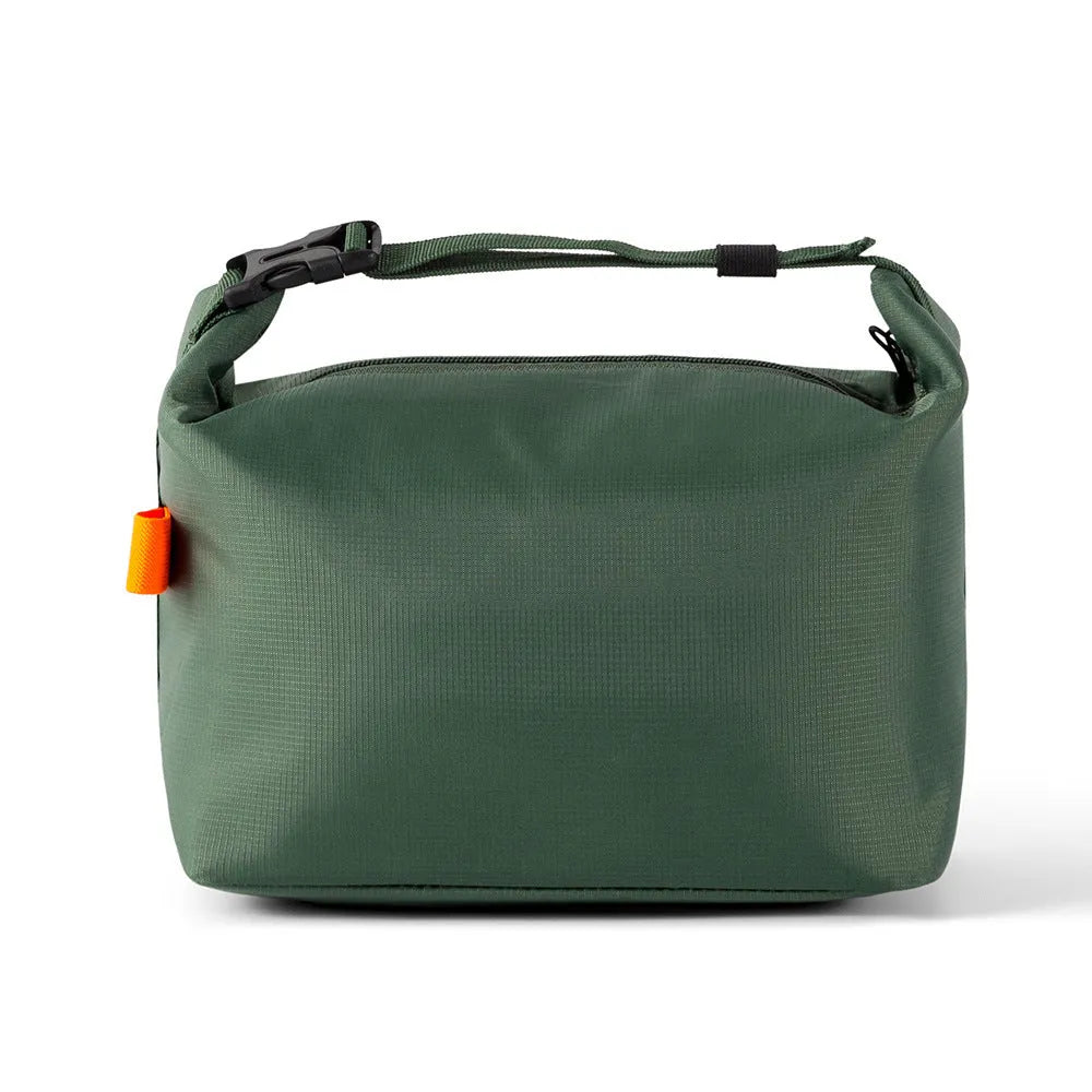 Insulated lunch bag in Oxford cloth with Japanese style design, shown in Army Green colour.