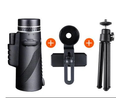 Black 40x60 HD monocular telescope with compact design and waterproof construction