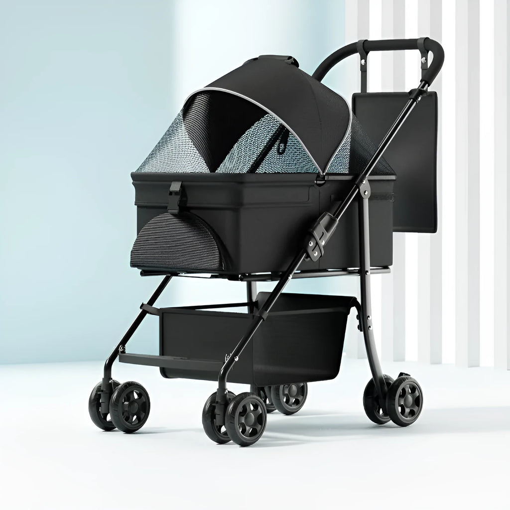 Black Warrior style folding pet cart with detachable design and metal frame