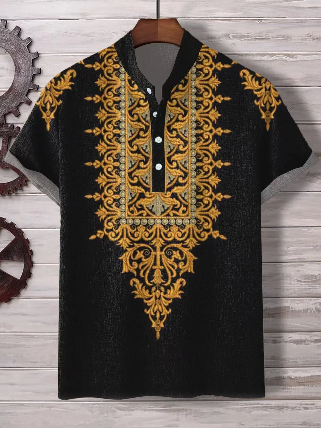 Men's striped casual button shirt in a loose fit, shown in one of nine colour options.
