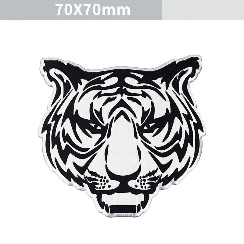Aluminium car sticker showing metallic animal design options including circular and traditional patterns