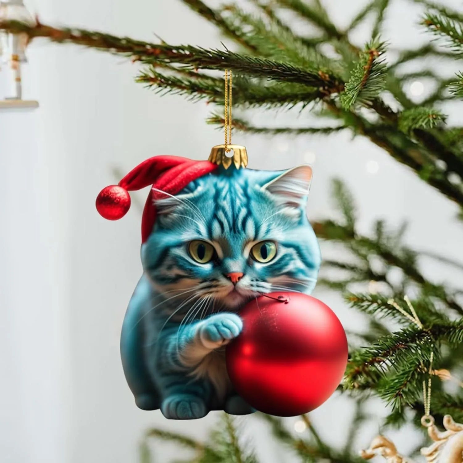 Christmas cartoon kitten car hanging ornament in acrylic with multiple colour style options