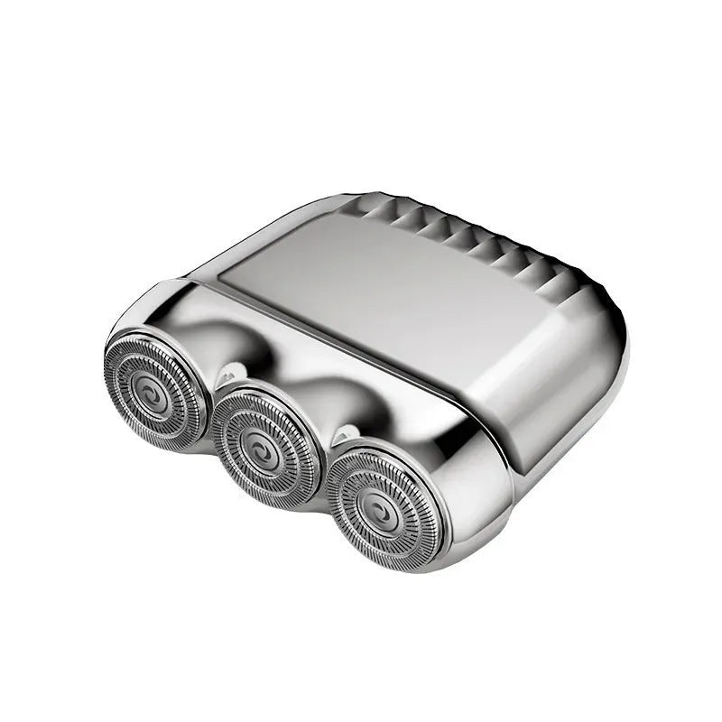 Three-head mini electric shaver in gun colour with rechargeable battery and magnetic heads
