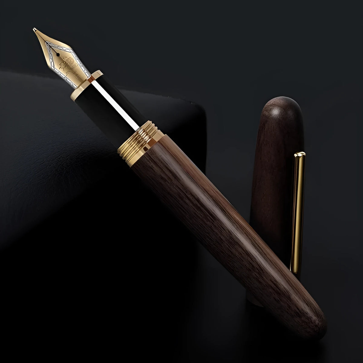 Wooden fountain pen with rotating cap in Alpine Pear, Rosewood or Tiger Ebony finish with choice of nib tips
