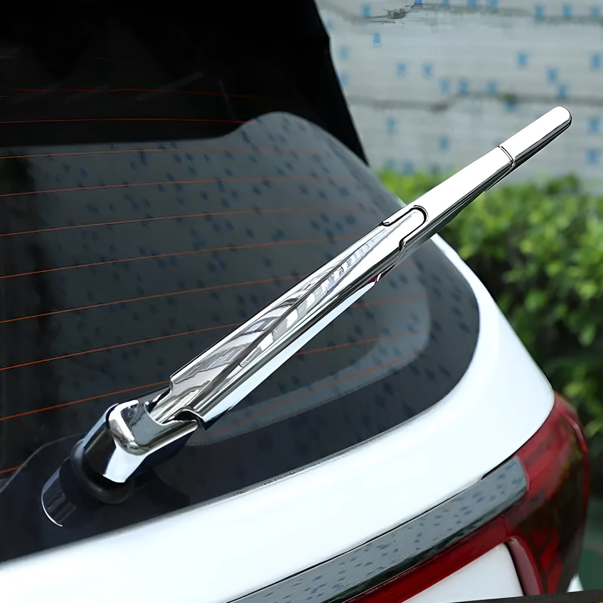 Four silvery ABS plastic rear window wiper cover trims for Hyundai 2010 vehicles