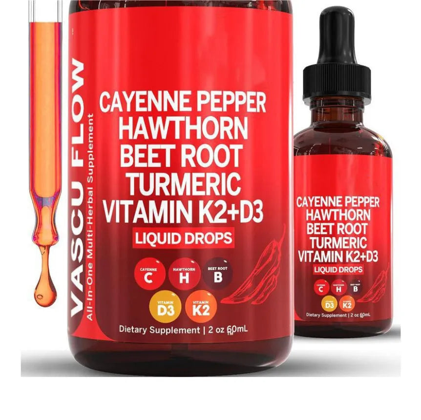 60ml bottle of Vitamin D3 and K2 supplement liquid drops with hawthorn fruit extract
