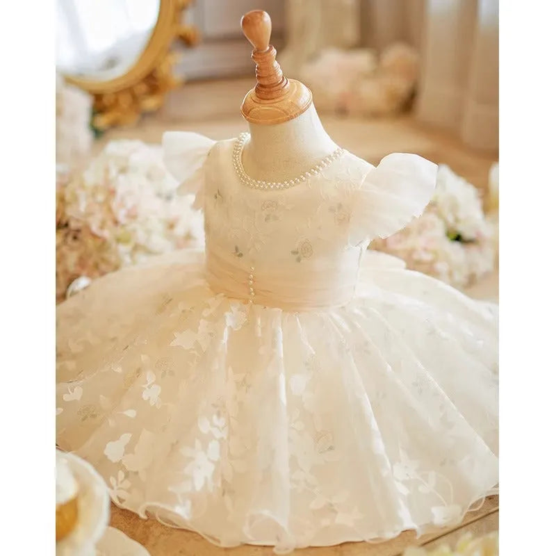 Girls' white polyester princess dress for catwalk and hosting, available in heights 80cm to 150cm