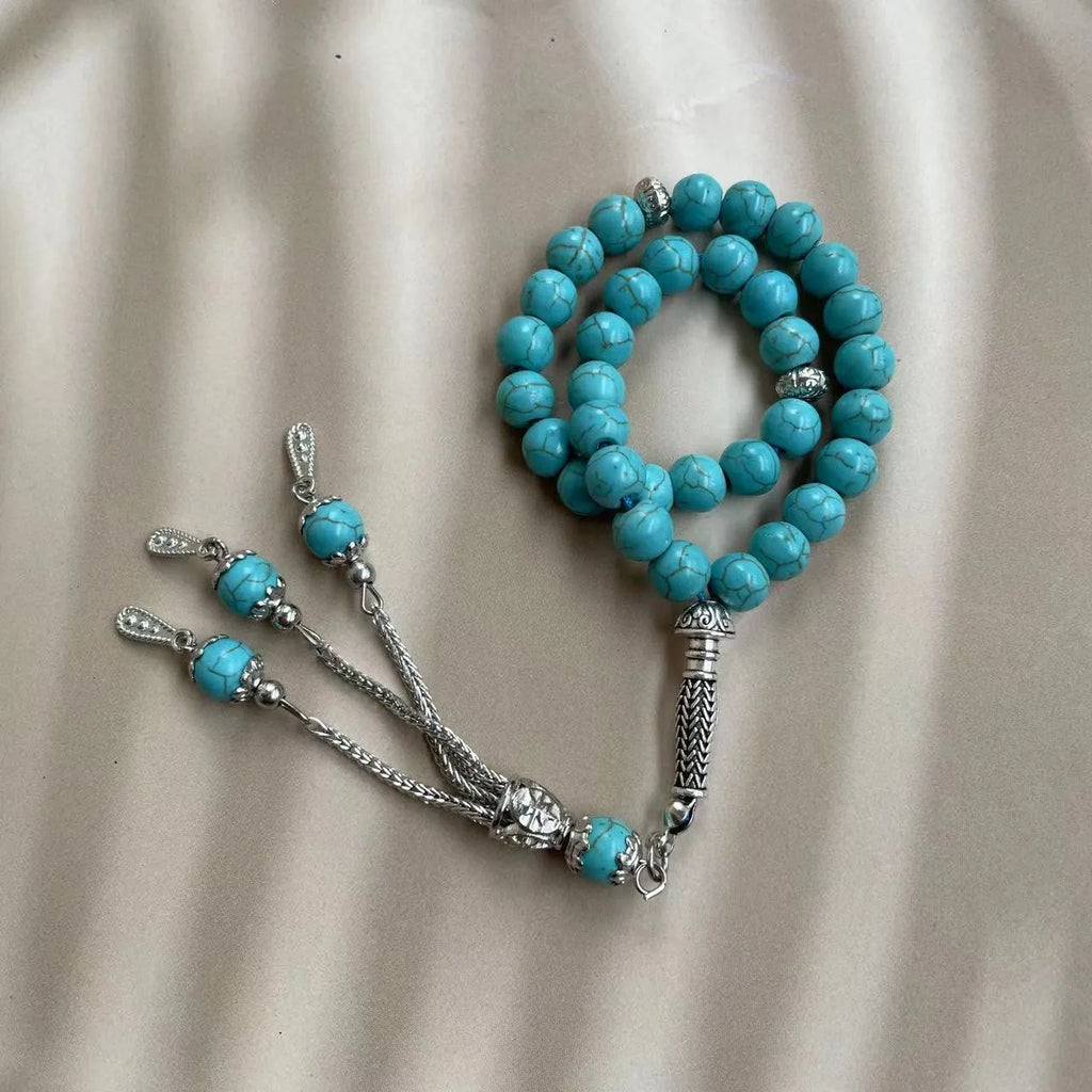 Sky blue Muslim prayer bracelet with 8mm genuine stone beads for dhikr counting