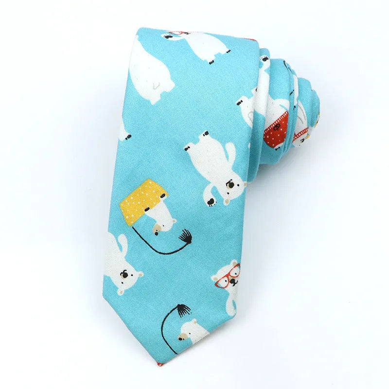 Korean style narrow cotton bow tie with cartoon print pattern in casual men's accessory